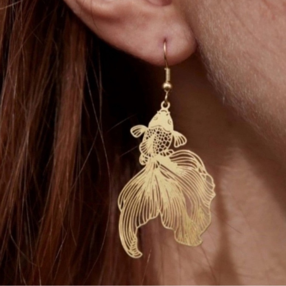 Free People feather light filigree Koi Fish Earrings